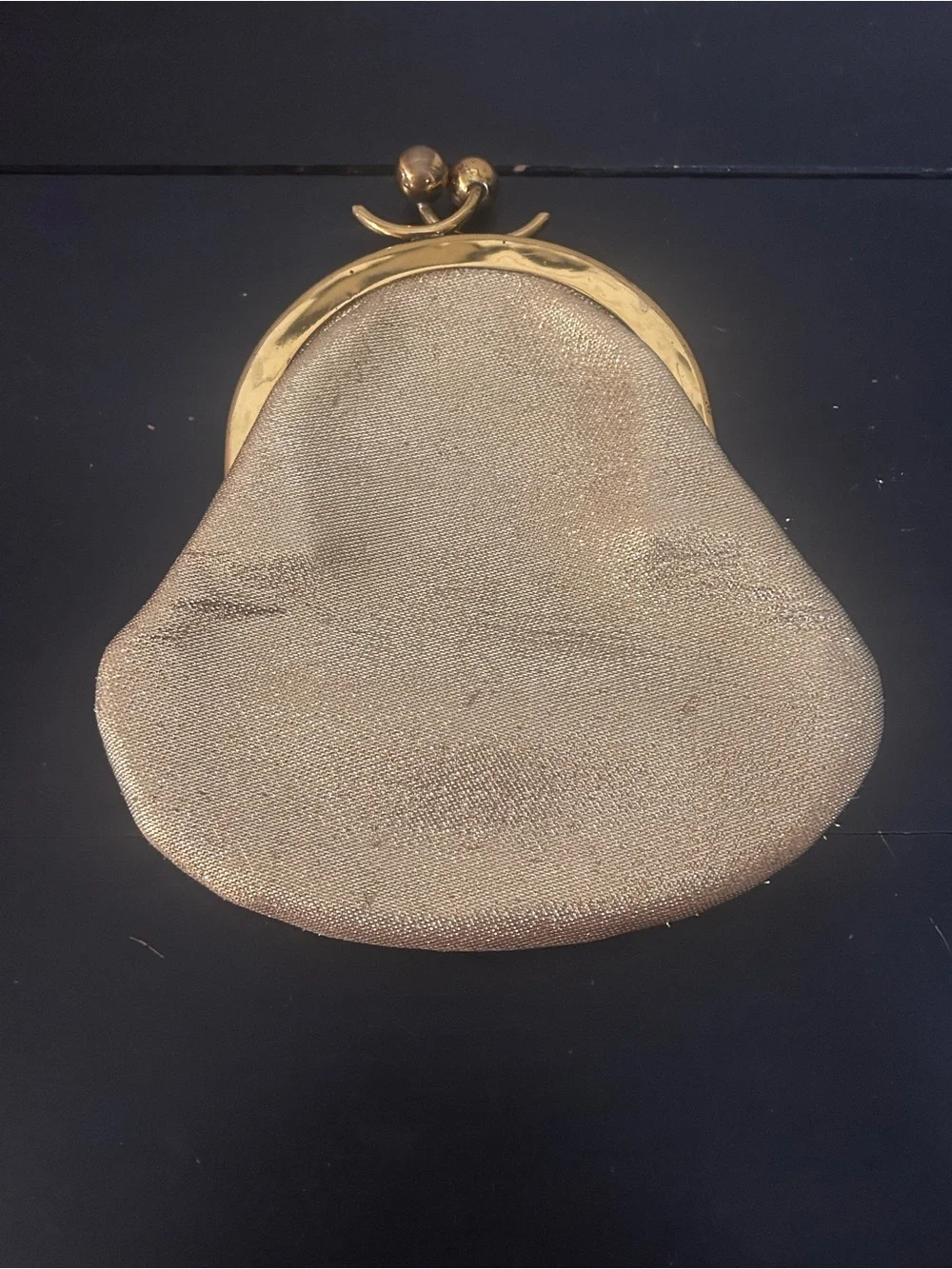 Vintage Gold Lame Kiss Lock Evening Clutch Purse Metallic Formal Wedding Handbag